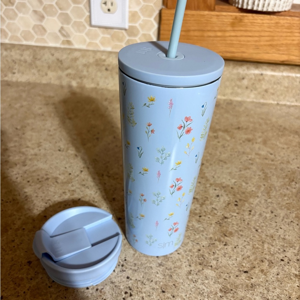 SLM Floral Blue Tumbler with Straw